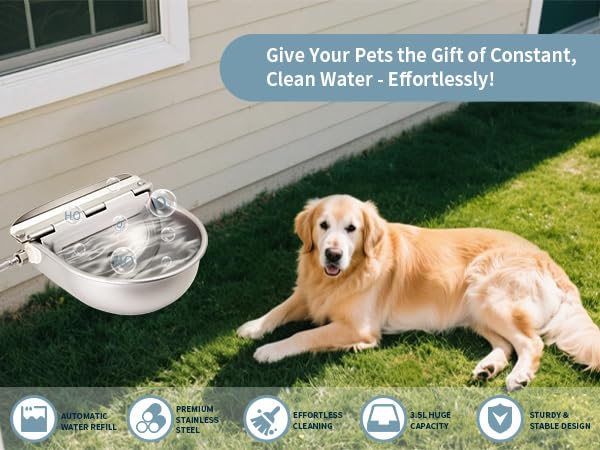 Automatic Water Bowl for Dog Large Size,Animal Drinking Water Bowl,Outdoor Dog Water Bowl,304 Stainless Steel Water Bowl with Float Valve, Drain Hole, Pipe,for Poultry and Livestock - size: 39in Pipe