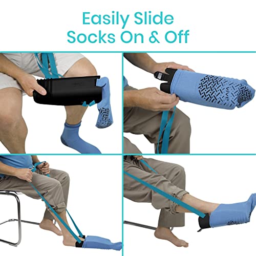 Vive Sock Aid Easy On Easy Off- Assist & Remover - Daily Living Helper | Device for Elderly - Mobility for Surgery Recovery & Disability, Compression Puller Slider, Assistance Putting On Tool Kit