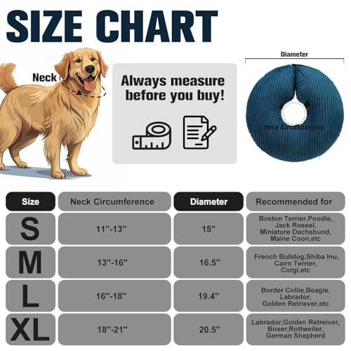 BINGPET Inflatable Dog Cone Collar,Dog Neck Donut Alternative After Surgery | Soft Cone for Large Medium Small Dogs Cats, Recovery E Collar to Stop Licking Pets from Injury, Lightweight Breathable Cotton - color: Navy Blue, size: XL(Neck: 18"-21" | Diamet