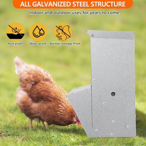 Automatic Chicken Feeder 30lb Capacity | Galvanized Metal Poultry Feeder, Waterproof Chicken Feeder, Suitable for Poultry, Geese, Quails, Bantams, Ducks and Turkey