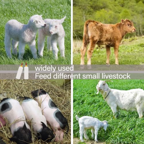 2 Sets 500ml Lamb Goat Feeding Bottle with 10 Reusable Rubber Nipples | Vented Nipple Anti-bloat Leak-proof Livestock Bottle, Livestock Milk Feeder Bottle Set for Baby Goats Lambs Sheep Pig Puppies
