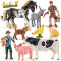 Large Farm Animal Figurines Toys Educational Playset for Kids 3+ | Solid, Realistic, Safe, Livestock Playset Suit for Big Red Barn Farm, Animals Play Figures, Learning Toys, Xmas Gifts - style: Farm Animal+Farmer