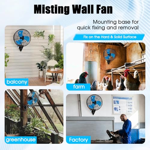 20 Inch Wall Mount Fan with Mist, Powerful Airflow Oscillating Fans | Max 7100CFM Heavy Duty Industrial Wall Mounted Fan with 17.5FT Misting Hose for Garage, Factory, Patio, Greenhouse, Porch