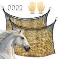 2 PCS Slow Feed Hay Net for Horses, Large Capacity Hay Bags with 4 Carabiner Clips and Gloves, Heavy Duty Slow Feeder for Horse Goat Sheep, Full Day Feeding for Stall Trailer, Black, 35 x 31 Inch