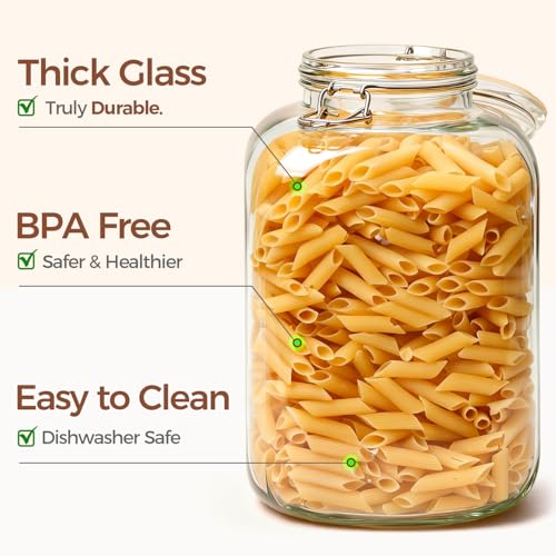 ComSaf Square Glass Jars with Airtight Lid 1.3 Gallon 2 Pack Large Canister | Flour sugar rice, Kombucha pickling, Pantry organization, Bulk storage, Pickling fermenting, Cabinet organization, Snacks - size: 1.3 Gal*2