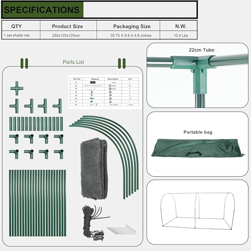Large Tunnel 8.2'x4' Sunshade Cloth Gardening Net,Easy Set up 4FT Tall Crops Shade Cover, UV Resistant Plant 80% Sunblock Net for Vegetables,Fruits and Mini Flower Pot with Stakes and Carry - size: 8.4X4X4FT