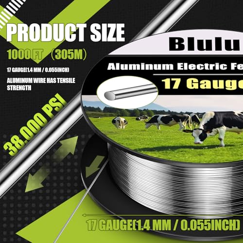 Blulu 17 Gauge Aluminum Electric Fence Wire 1000 ft Aluminum Garden Electric Fence Magnesium Alloy Chicken Wire, High Conductivity and Durability - size: 17 Gauge