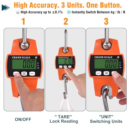 660lb Digital Hanging Scale, 300kg Heavy Duty Handheld Crane Scale with Backlit LCD, Portable Cast Aluminum Case & Hooks - Multi-Function for Farm, Hunting, Fishing, Logistics (kg/lb/N Switchable)