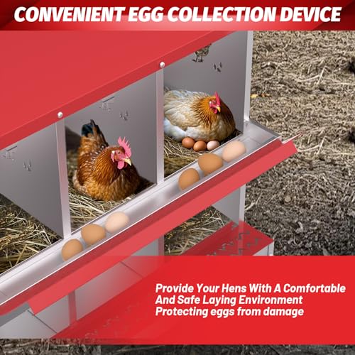 Chicken Nesting Box, 6-Hole Nesting Boxes with Bracket Legs, Removable Tray, Ventilation Holes, Easy Egg Collection & Cleaning, Laying Boxes for Hens, Red - color: Red, size: 32.1"L x 16.9"W x 26.6"H