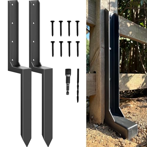 IRONBABE 33.62" Fence Post Repair Kit, Fix Leaning 4x4/6x6 Wood Post, 2Pack | Anchor Ground Stakes, Thickened 11-Gauge, Heavier at 5.47lb, One-Piece, Easy Installation, Heavy Duty Post Support, For Yard - size: AS1-2Pack 35.18x7.06x3.18"