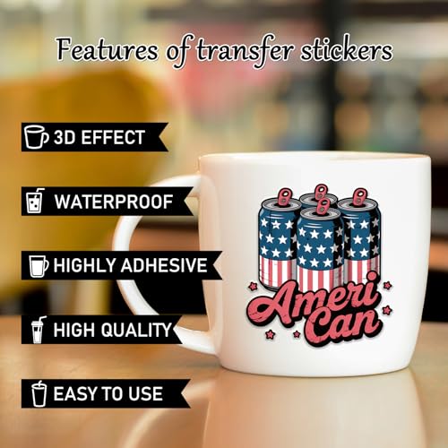 Rngmsi UV DTF Cup Wrap - 30 Pcs 4th of July American UV DTF Stickers for 16 OZ, Flag Eagle Waterproof UVDTF Transfer Decals for Cups Glasses Mug DIY Crafts - style: American