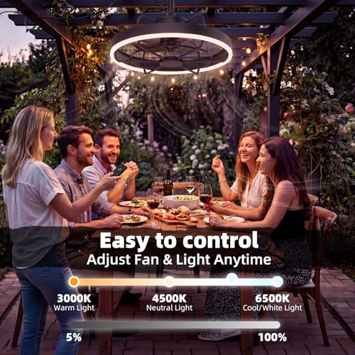 Modern Gazebo Fan with Light, 20" Plug-in Gazebo Ceiliing Fan with App/Remote Control, Outdoor Ceiling Fan with Light IP65 Waterproof, 3 CCT Light, for Gazebo - Black - color: Black