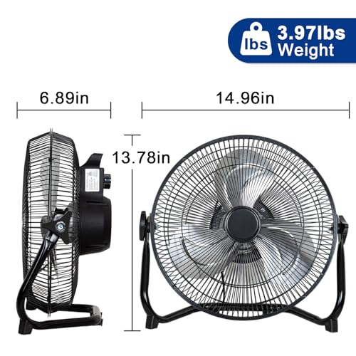 hykolity 1650 CFM 12" High Velocity Floor Fan, 3-Speed Powerful Airflow Fan, Heavy Duty Metal Fan with 180-Degree Tilt for Bedroom, Home, Residential Use, 2 Pack