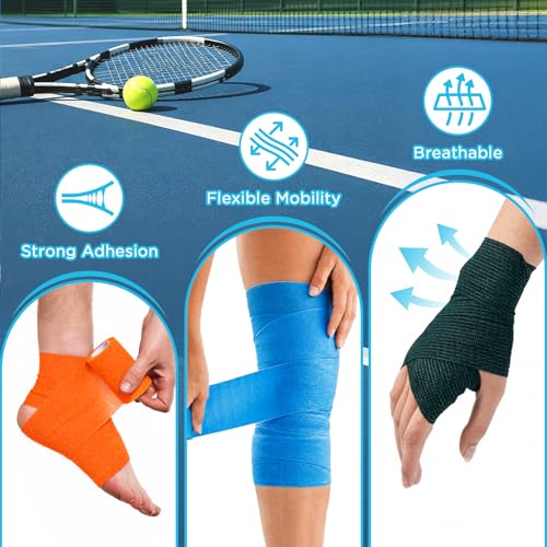 OK TAPE Self Adhesive Bandage Wrap 2 Inch x 5 Yds 64 Rolls - White | Elastic Cohesive Bandage Wrap Supports Wrists & Ankles Without Clips Ideal for Sports First Aid Vet care - color: White, size: 2inx5yds