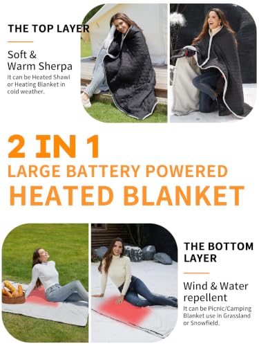 Wearable Heated Blanket,12V Cordless 15000 mAh,3 Heating Set | Cordless heating pad design,Battery Operated,Sherpa Lining,Heated Shawl Throw Blanket for Car,Camping,Backpacking,Hiking - color: Elegant Black