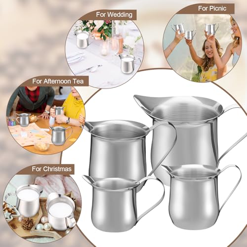 Honeydak 4 Pcs 2, 3, 5, 8 OZ Stainless Steel Bell Creamers Pitcher Mini Cup Container Espresso Shot Frothing for Serving Milk Coffee Cream for Restaurant Cafes Home - size: 2 oz, 3 oz, 5 oz, 8 oz