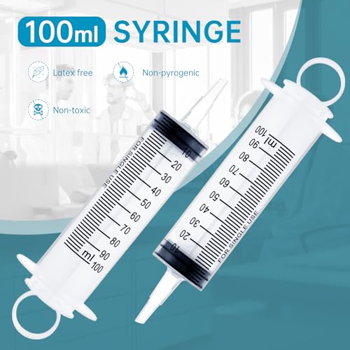 8 Pack 100ml Plastic Syringe for Scientific Labs, Dispensing, Measuring, Watering, Refilling, Multiple Uses - size: 100ml-8Pack