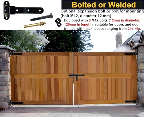13” Heavy Duty Gate Hinges,900 LBS Load Capacity, Thickened Solid Steel | 180°Open or 90°in/Out Swing,Black Hinges With 8Bolts,Smooth operation,Bolt/Weld On Wood/Metal Garden Fence Shed Barn Gates - size: Large-8Bolt
