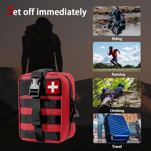 293Pcs/set - First Aid Kit Molle Pouches Emergency Survival Kit Suitable for Outdoor Activities, Home, School, Hiking, Car Travel and Camping - Quick Response First Aid Essentials (Red) - color: Red