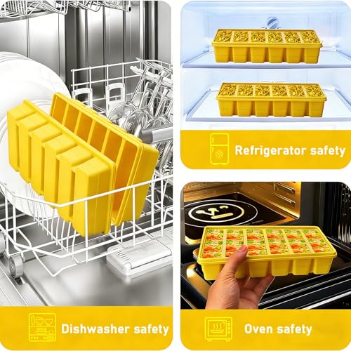 Covered Silicone Freezer Tray, 2-Piece Set Of Silicone Freezer Molds, Used For Preparing And Freezing Various Sauces And Other Dishes, Making 12 Portions Cube (Yellow) - color: Yellow