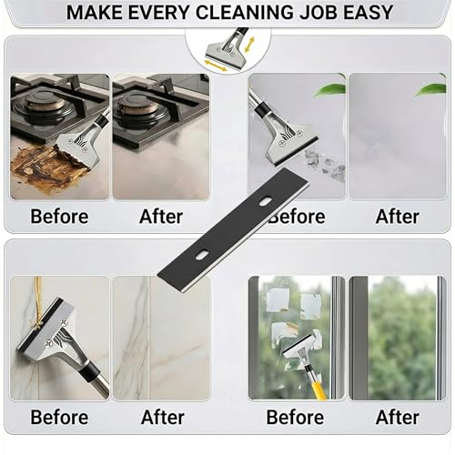 30 Pack 4 Inch Scraper Blades, High-Carbon Steel, with Storage Box | 21 Blades + Gloves Included, Hollow Handle Extends Reach, Non-slip PVC Grip, Ideal for Glass Stove Floor Paint Removal - color: 30pcs Replacement Blades