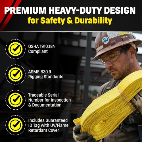 DD Sling 3 Inch x 8 Foot Nylon Lifting Sling – USA Made, 8,900 lb Vertical, 7,200 lb Choker, 17,800 lb Basket – 2-Ply Heavy Duty 900 Webbing, Type 4 Twisted Eye & Eye Rigging Sling - size: 3 in x 8 ft