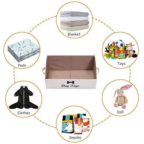 Large dog toy bin dog toy box storage box - Foldable Fabric Trapezoid Organizer Boxes with Handle, Collapsible Basket for Dog Toys (Beige-DOG) | Foldable Fabric Trapezoid Organizer Boxes with Handle, Collapsible Basket for Dog - color: Beige, size: Large