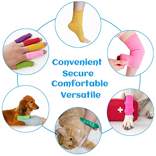 24 Pack Self Adhesive Bandage Wrap 2 Inch, Athletic Elastic Non Woven Cohesive Bandage for Sports, First Aid Medical, Wrist, Ankle Sprains, Swelling and Vet Wrap (Hot Pink) - color: 2 Inch-24 Count Hot Pink