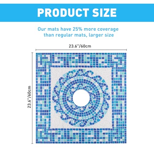 Square Shower Mat Non Slip: 24 x 24 Inch Soft Loofah Shower Stall Mat with Center Drain Hole - Secure Stand Up Shower Grip Pad for Inside Shower - color: Blue Mosaic, size: 24" x 24" (Square)