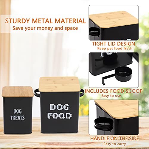 Dog Food Storage Container Farmhouse Pet Food Treats Bin with Lid and Scoop, Perfect Sturdy Canister Tins for Kitchen Countertop, Shelf, Great Gift for Pet Owners - Dog Food - Black - color: Dog Wood Black