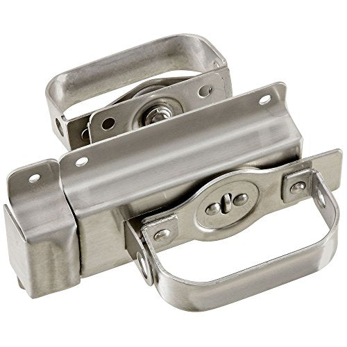 National Hardware Heavy Duty Swinging Door Latch, Stainless Steel | Auto-Locking and Padlock Ready; WeatherGuard Finish for Shed, Barn and Outbuilding Doors, Rust-Free Build