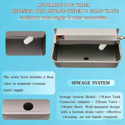 Automatic Dog Water Dispenser with Drain Hole, 304 Stainless Steel Auto Water Dog Bowl with Float Valve, Hose Quick Connect Fitting, Automatic Livestock Waterer for Horse, Chicken (2 Gallons) - size: 2 Gallons