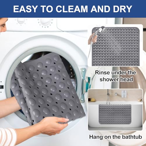 Square Shower Mat Non Slip: 32" x 32" Large Shower Mats for Inside Shower - Soft TPE Cuttable Anti Slip Shower Floor Mat with Drain Holes and Suction Cups - color: Dark Gray