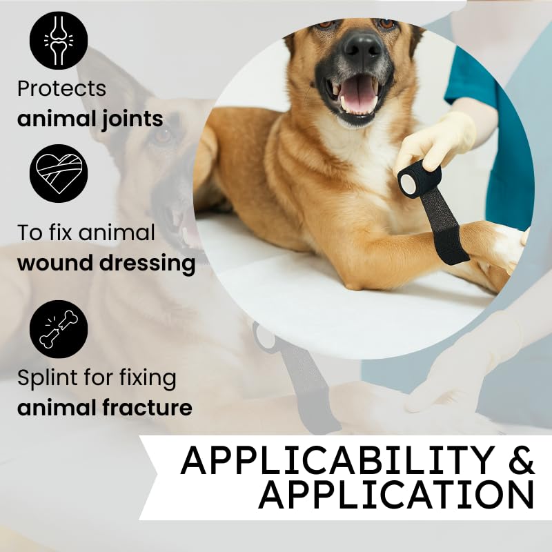 4" Cohesive Flexible Bandage Wrap – Black - 8 Pack | Self-Adherent Vet Tape for Animal Use | Breathable, Easy Tear, No Clips Required | Ideal for Horses, Dogs, Livestock, Pets - color: Black