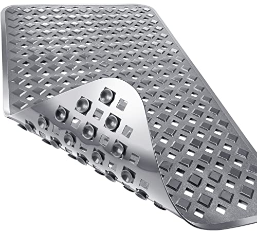 Yimobra Bathtub Mat Non Slip, Super Strong Suction Cups, 28"X16" Long Shower Mat with Drain Holes, Machine Washable Fast Draining Bath Mats, Bathroom Essentials,Gray - color: Gray, size: 27.5 X 15.5 Inch