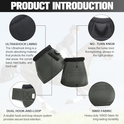 Horse Bell Boots for Outdoor Sports(Charcoal Grey, XL) | Comfortable fit, prevents sprains, convenient hook and loop design, durable outdoor protection - color: Charcoal Grey, size: XL