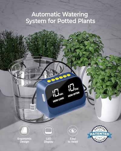 Automatic Watering System for Potted Plants, Plant Waterer, DIY Drip Irrigation Kit with Smart Timer, Waterproof LED Display & Large Capacity Battery, Precise Distribution of Water (Blue)