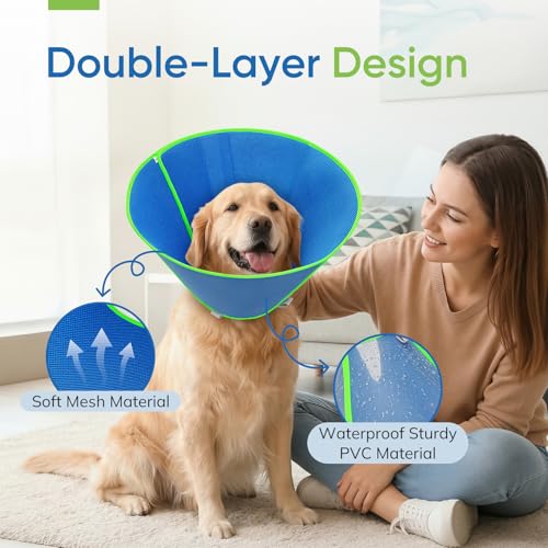 Soft Dog Cone Collar to Stop Licking After Surgery, Mesh Breathable Pet Recovery Collar for Large Medium Dogs, Elizabethan Cone Alternative(XL) - color: Blue, size: XL