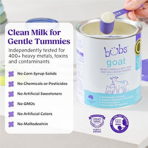Bubs Whole Goat Milk Infant Formula for 0-12 Months, Non-GMO Milk, 20 oz | Goat Milk-Based Powder with Iron, DHA, ARA, Prebiotics & Essential Nutrients to Support Gentle Digestion