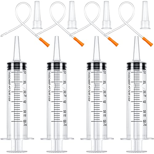 Tondiamo 4 Pack Lamb Goat Kid Feeding Kit 60ml Plastic Syringes 12.6 Inch Clear Feeding Tube Set