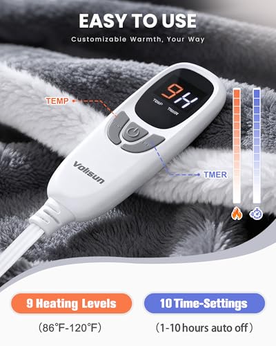 Wearable Heated Blanket with Foot Pocket, Flannel & Sherpa,50"x64",Grey,ETL | Wearable Electric Throw Blanket with Sleeves,9 Heating Levels Snuggle Warm Blanket,2H-10H Auto Off Heated Robe,ETL Certified - size: 50"x64"