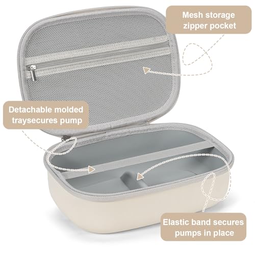Wearable Breast Pumps Carrying Case, Hard Shell Breast Pump Bag with Waterproof Removable Tray, Breast Pump Storage Bag Compatible with Most of Wearable Breast Pumps (Teal) (Beige) - color: Beige
