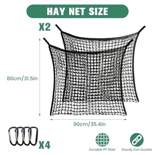 2 PCS Slow Feed Hay Nets for Horses - 31.5" x 35.4" Large Capacity Hay Bags, Durable Horse Feed Bag with Easy Hang Design for Full Day Feeding, Fits Horse Stall/Trailer (Black)