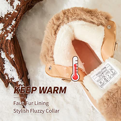 BABUDOG Womens Warm Fur Lined Mid-Calf Boots Waterproof Winter Snow Boots Non-slip Lace up Combat Boots - color: Apricot, size: 8