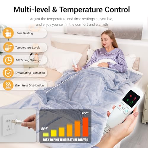 Electric Heated Blankets Hoodie for Women with Removable FootPocket,Wearable Heated Blanket Throw with Sleeves Heated Robe Flannel&Sherpa Heating Wrap Poncho Shawl with 9 Temp 50"x80" - color: Light Gray, size: 50"×80"