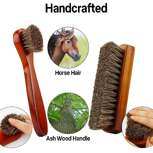 Shoe Brush, Shoe Cleaning Brush, 2 Pieces Horsehair Shoe Brush, Boot Brush, Horse Hair Brush for Leather, Shoe Brushes for Cleaning, Leather Shoes Boot Cleaning Brush Care Clean Dauber Applicators