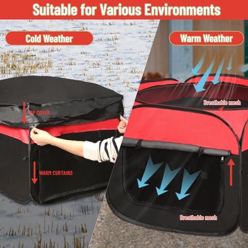 Brooder Box for Chick Starter Kit - 2026 Upgrade Dual Door Chicken Brooder Pen/Playpen/Tent with 10*10 in Brooder Heating Plate,Nesting Pad,Chicks Feeder＆Waterer,Chick Perch Up to 15 Chicks,Duck,Quail - color: red