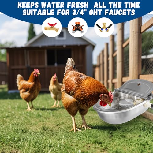 Automatic Water Dispenser for Dogs, 304 Steel Float Valve Pet Water Bowl | Self-Filling, Wall Mounted, 2.5L Capacity, Drain Plug for Easy Clean, for Large Dogs Chickens Horses, Yard Farm Outdoor Use