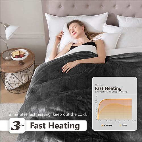 Wapaneus Heated Blanket Full 72" x 84" Electric Throw 10 Heating Levels 12 Hours Time Setings and Auto-Shut Off, Flannel Fast-Heating Electric Blanket, Grey - color: Grey, size: 72*84in