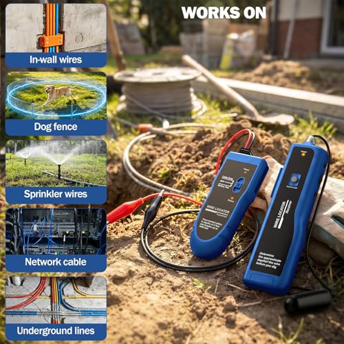 Underground Wire Locator & Cable Tester – 4FT Depth, 2000FT Range, Rechargeable 1100mAh Battery, with Earphone for Fast Break/Short Detection of Dog Fence, Control Wires & Irrigation Cables - color: Blue